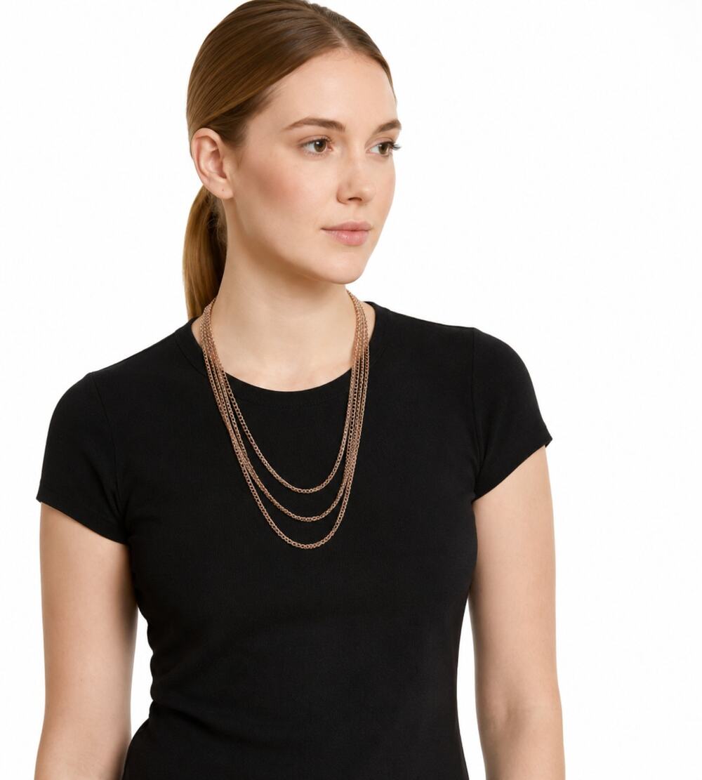 Fashion Jewelry Women's Multi-Strand Rope Chain Necklace Pink Gold Beaded